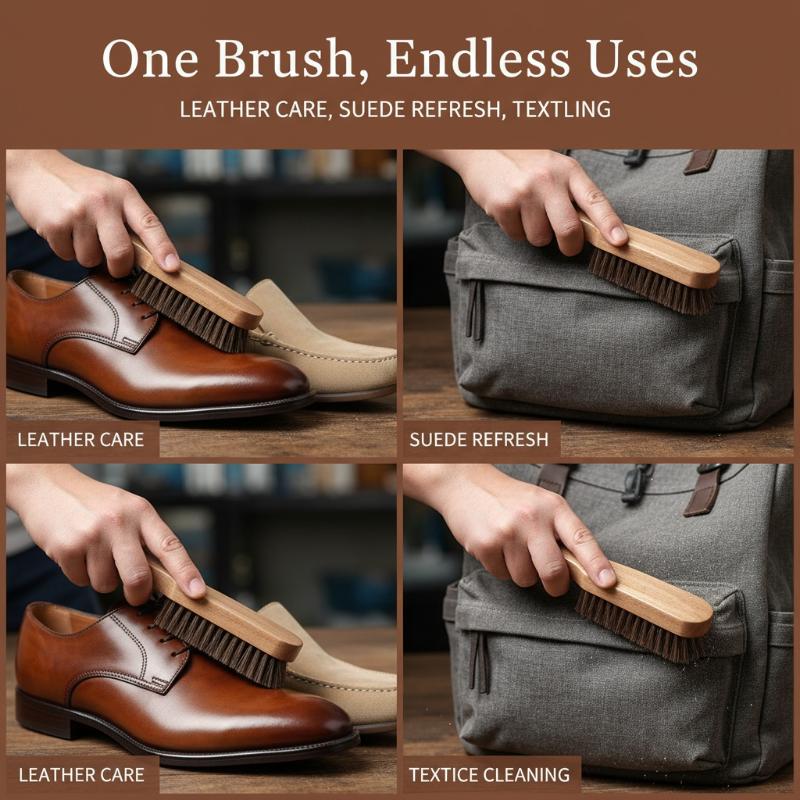 Shoe Cleaning Brush - فرشاة أحذية خشبية بشعيرات شعر الخيل